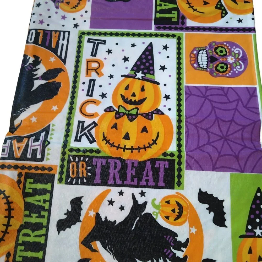 Halloween Tablecloth 54X68 Rectangle Pumpkins Skulls Black Vinyl Flannel Back